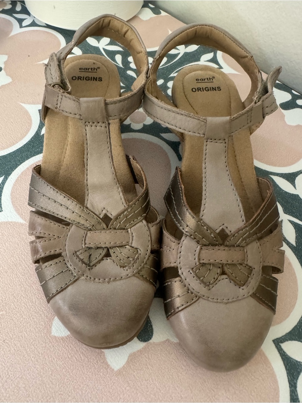 Earth Origins Taupe Metallic T-Strap Sandals